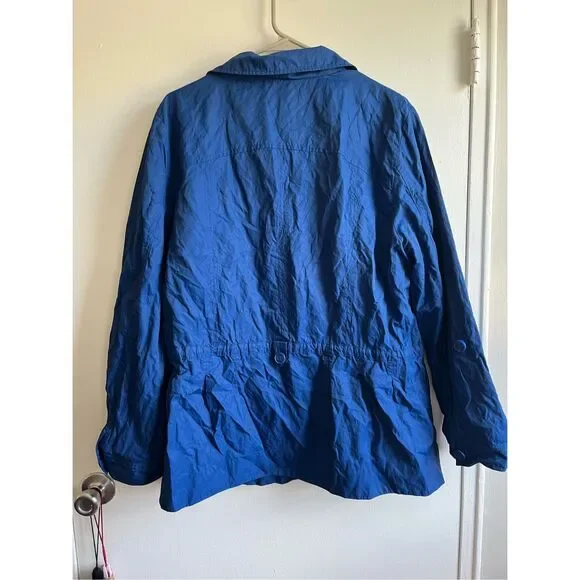 Chico's Size 3 Womens XL Button Closure Blue Jacket Scrunch Waist Roll Tab Sleev - Picture 6 of 6